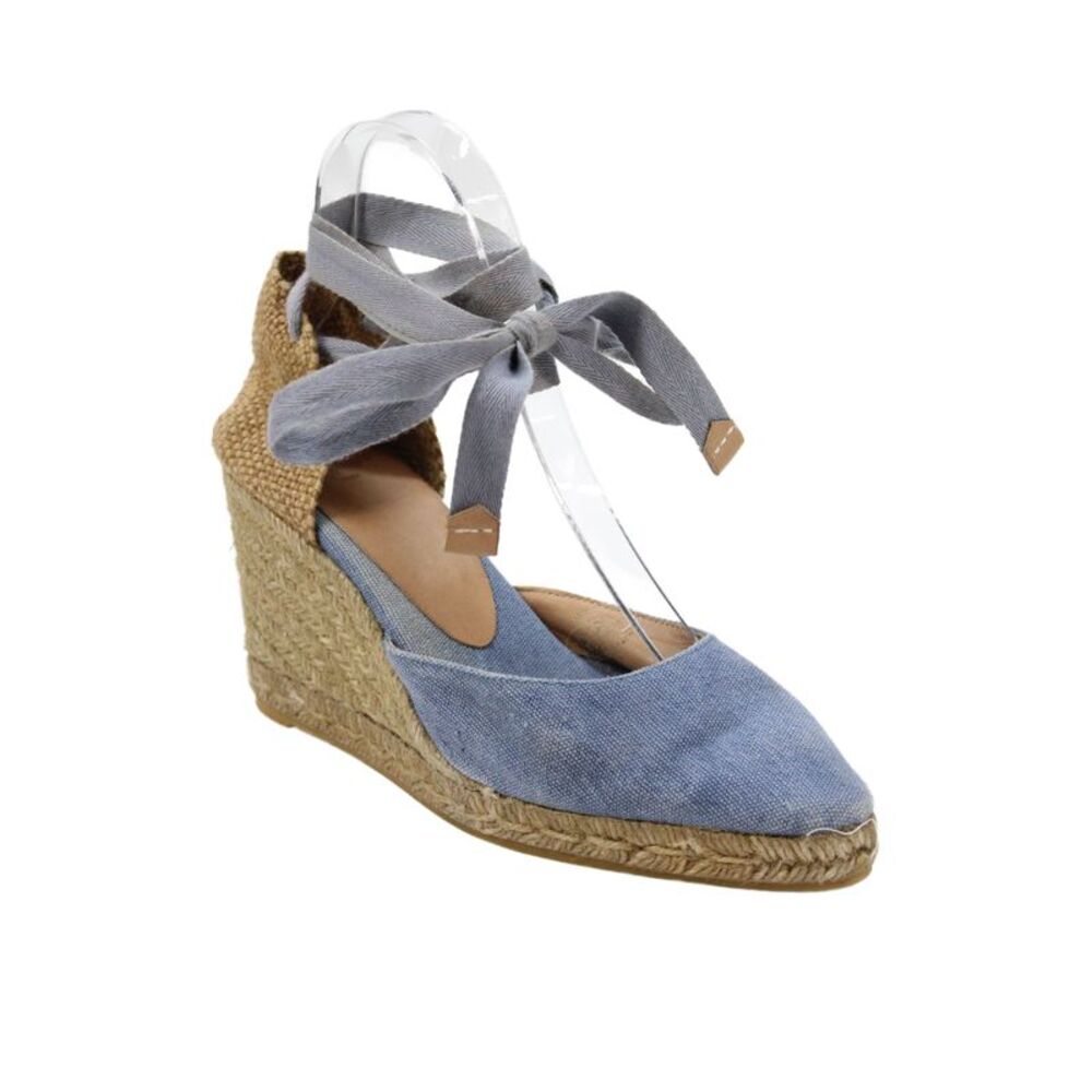 Castaner Women's Ankle Wrap Espadrille Wedge Sandals Blue Size 7